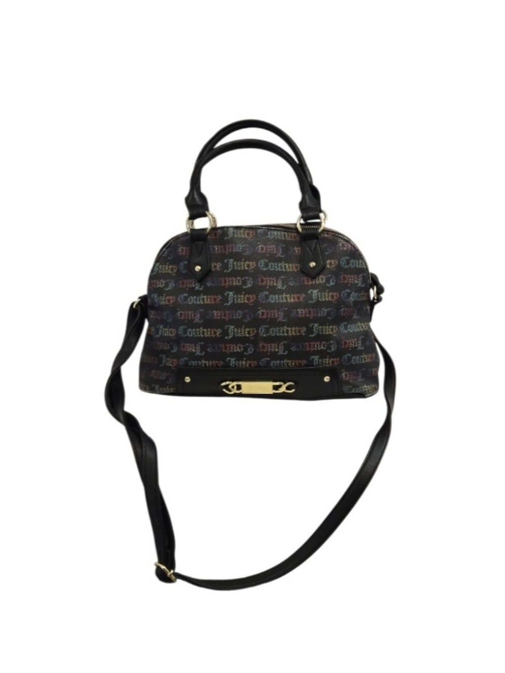 Juicy Couture Black Multicolor Logo Dome Satchel/Crossbody Bag w/ Gold Hardware